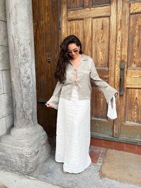 Djerf Avenue Cream Linen Maxi Skirt